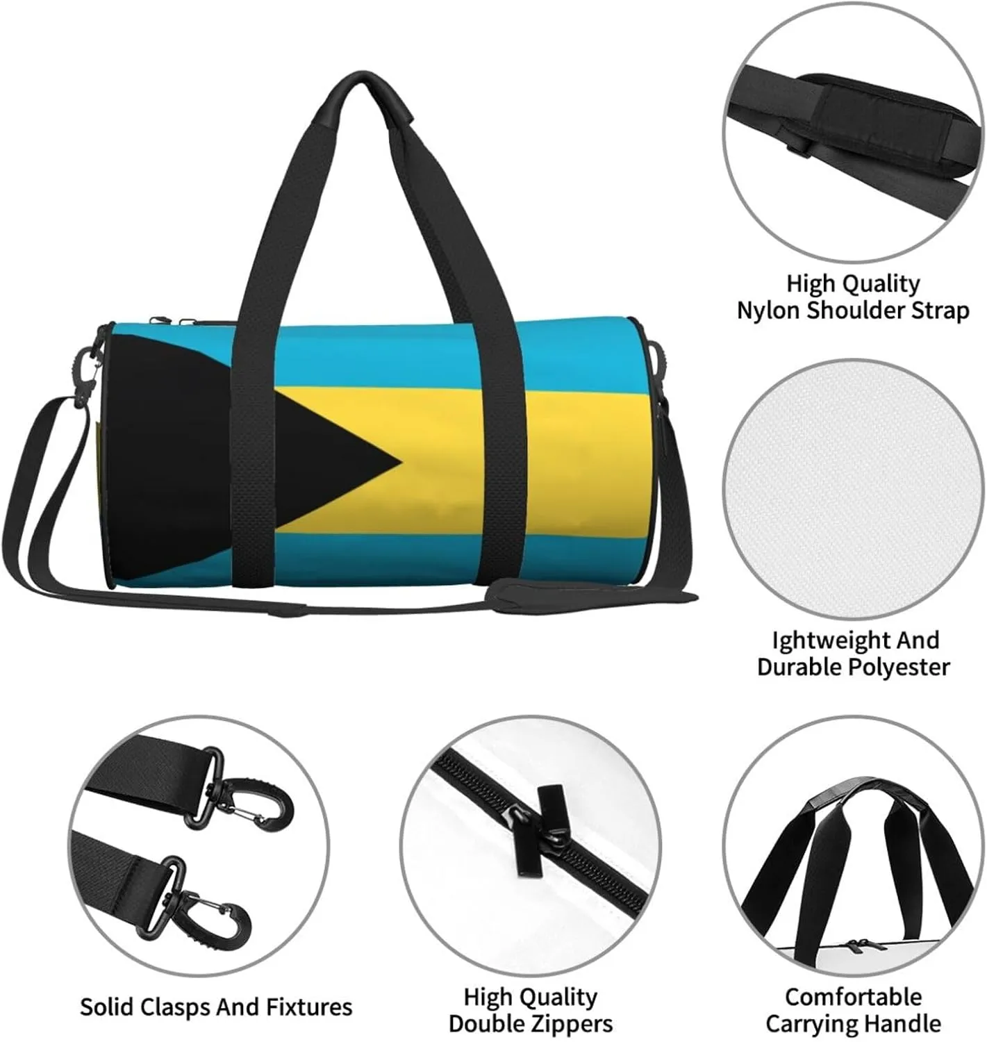 Bahamas Flag Round Travel Duffel Bag Large Capacity Gym Sports Bags for Hiking Vacation Trips