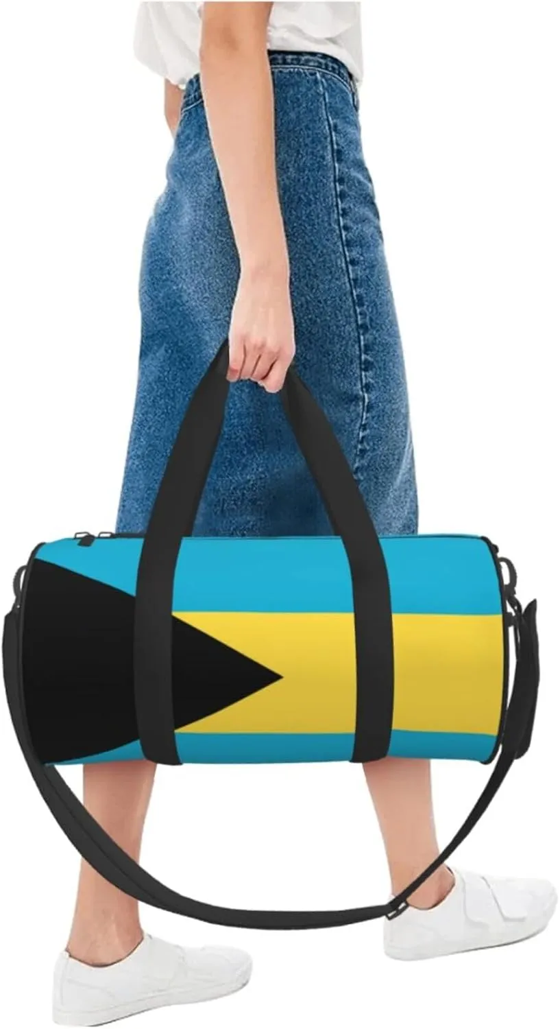 Bahamas Flag Round Travel Duffel Bag Large Capacity Gym Sports Bags for Hiking Vacation Trips