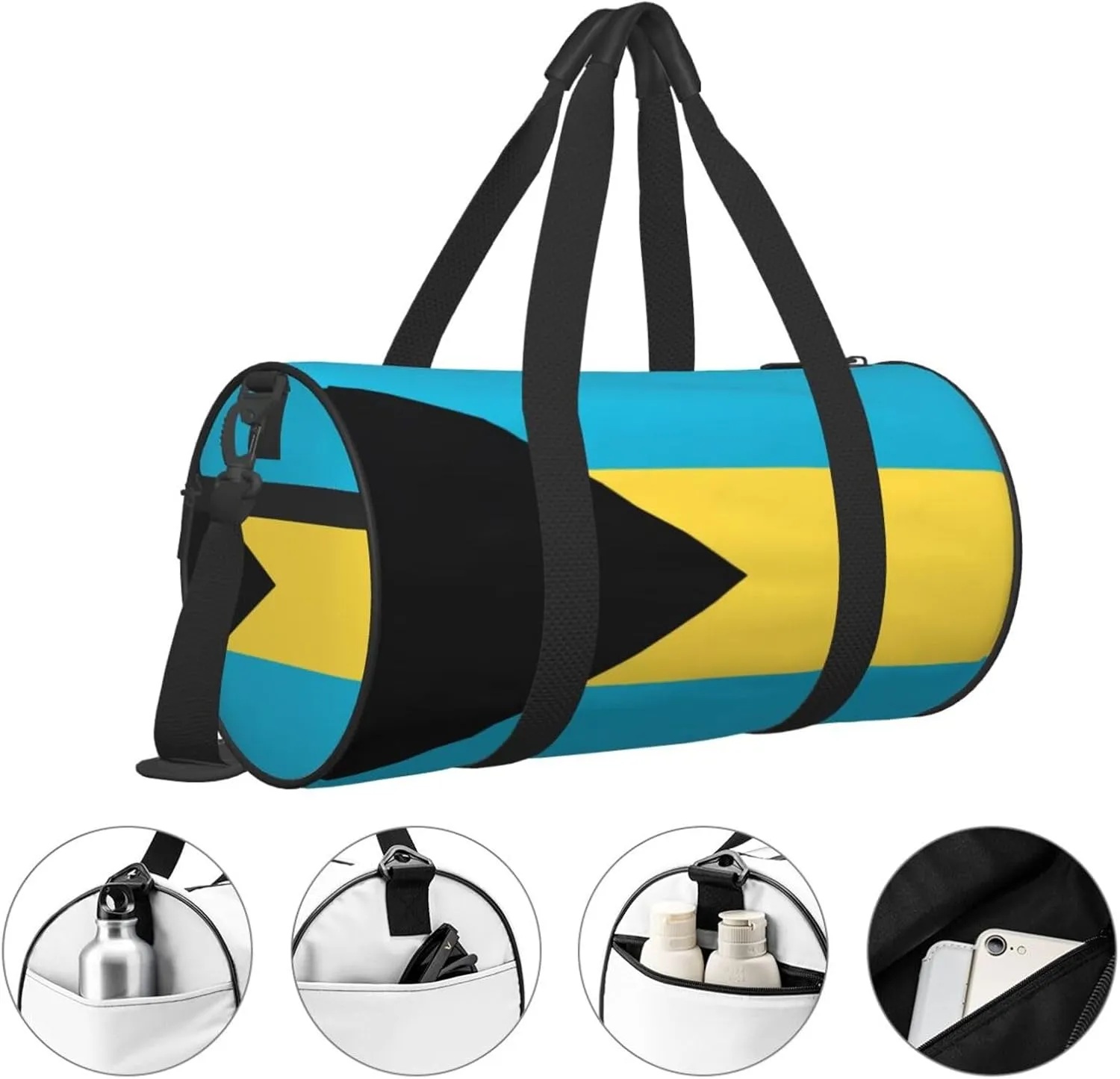Bahamas Flag Round Travel Duffel Bag Large Capacity Gym Sports Bags for Hiking Vacation Trips