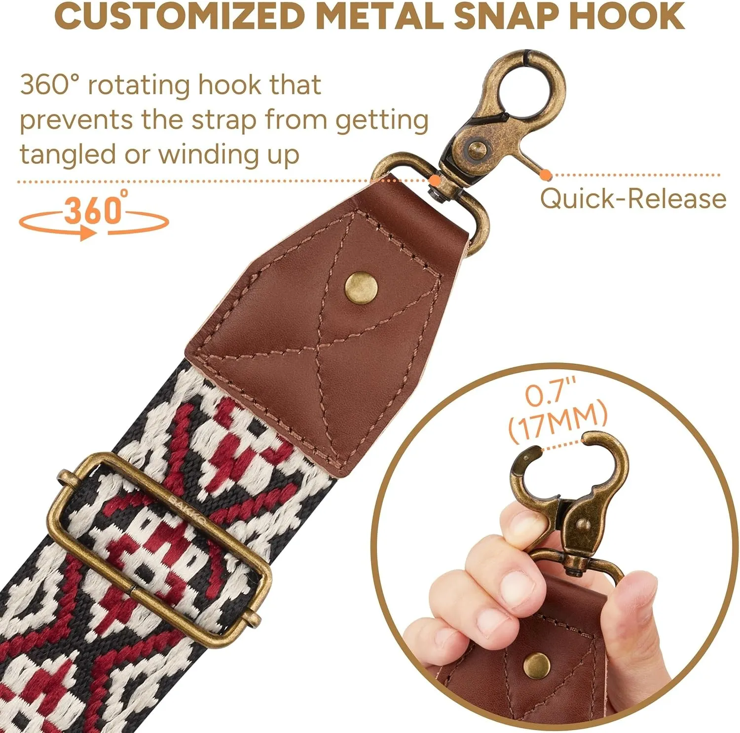 BAKKO Crossbody Strap Full Grain Leather Ends Brass Metal Hardware 2" Wide Replacement Shoulder Strap