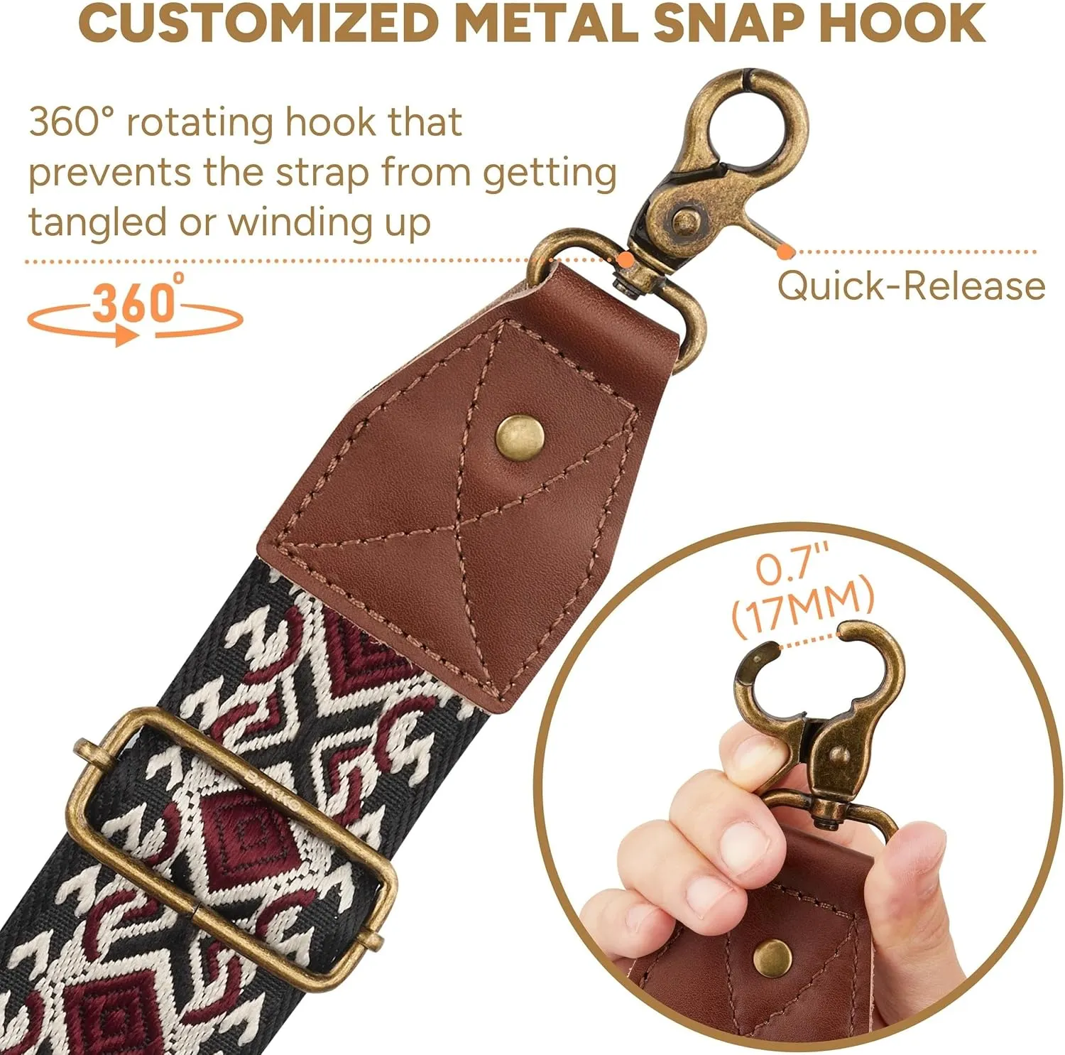 BAKKO Crossbody Strap Full Grain Leather Ends Brass Metal Hardware 2" Wide Replacement Shoulder Strap