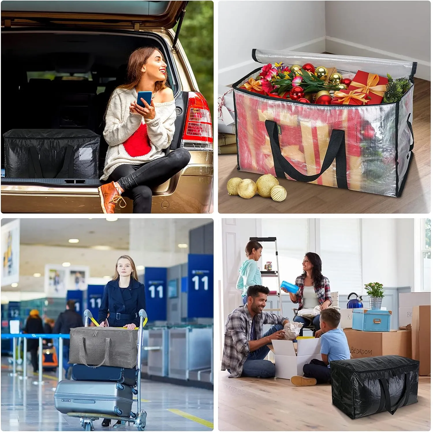 BALEINE 2-Pack Oversized Moving Bags with Reinforced Handles, Heavy-Duty Storage Tote for Clothes, Moving Supplies (Black, 2-Pack)