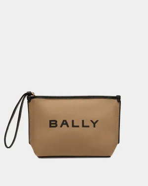 Bar Zipped Pouch in Canvas And Leather