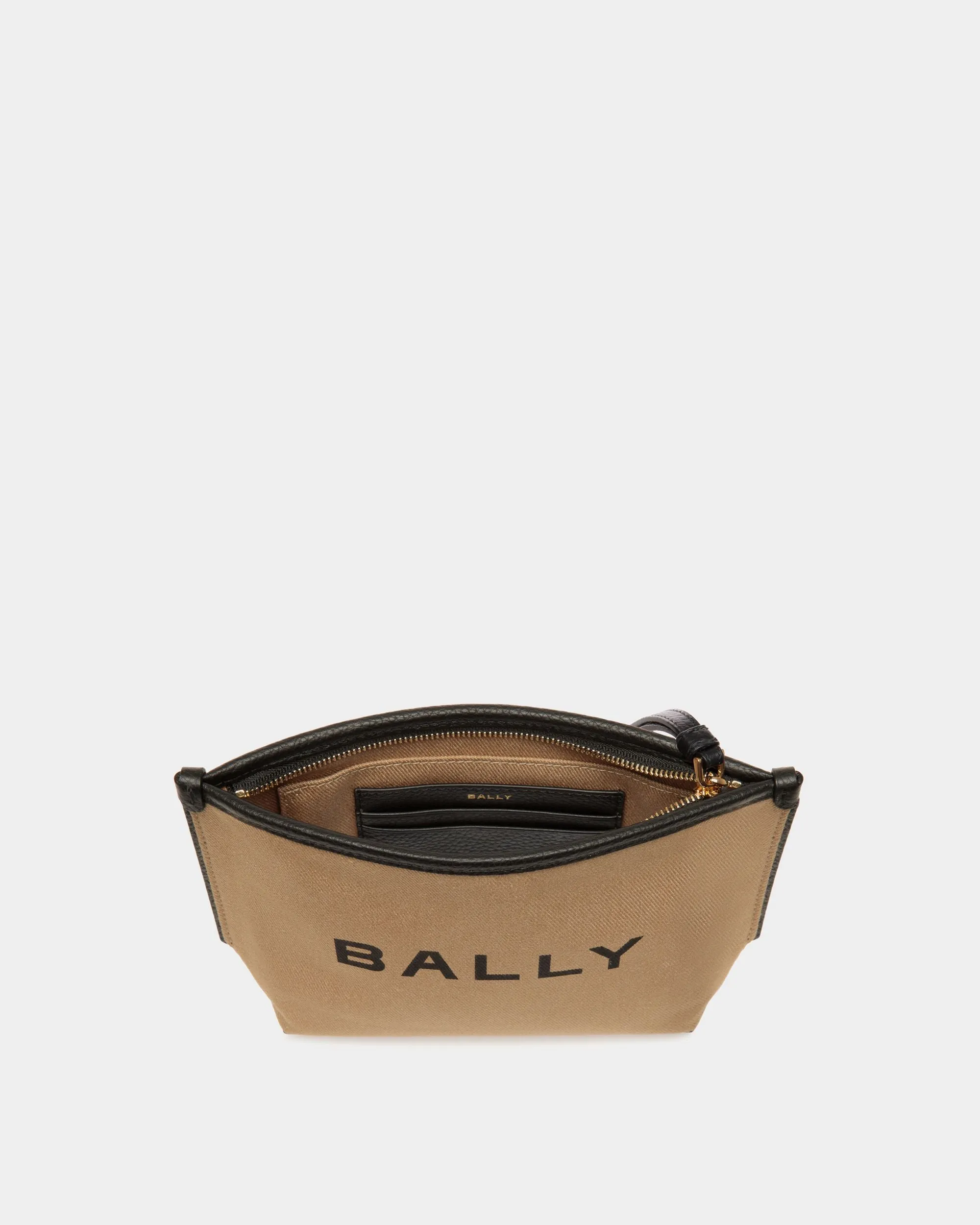 Bar Zipped Pouch in Canvas And Leather