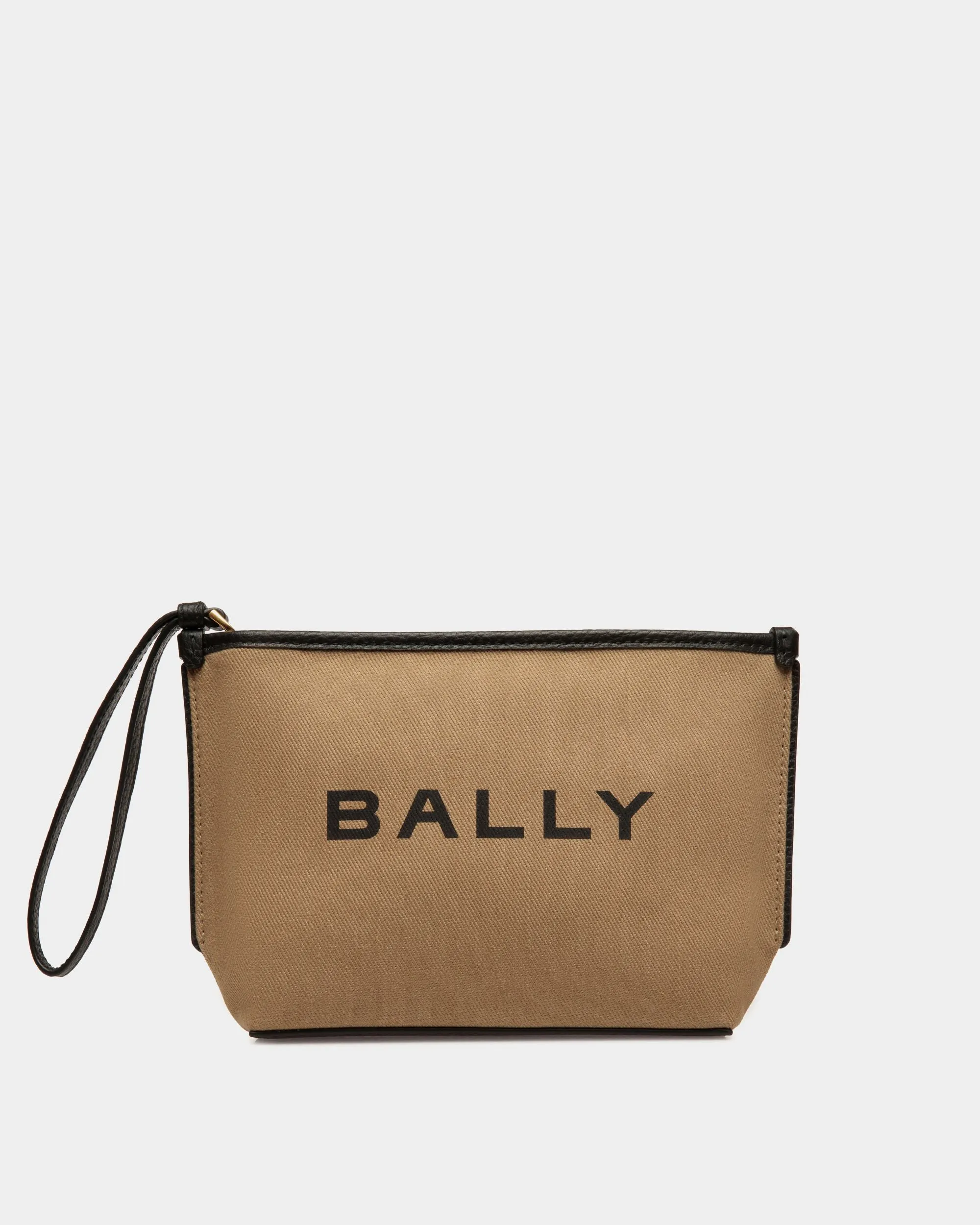 Bar Zipped Pouch in Canvas And Leather