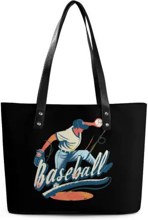 Baseball Game Day Women's Tote Shoulder Bag Handbag Top Handle Leather 29 * 34 * 14cm