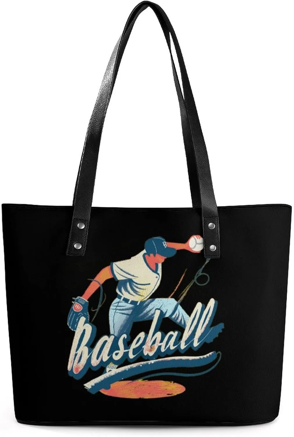 Baseball Game Day Women's Tote Shoulder Bag Handbag Top Handle Leather 29 * 34 * 14cm