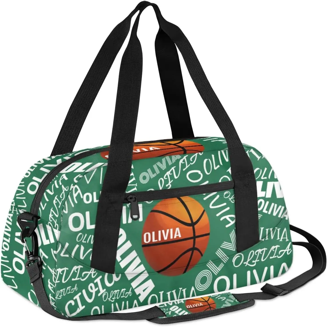 Basketball Custom Sport Gym Bag, Personalized Name Overnight Duffel Bag for Boys Girls Weekender Bags Carry On Training Bag, Dark Green