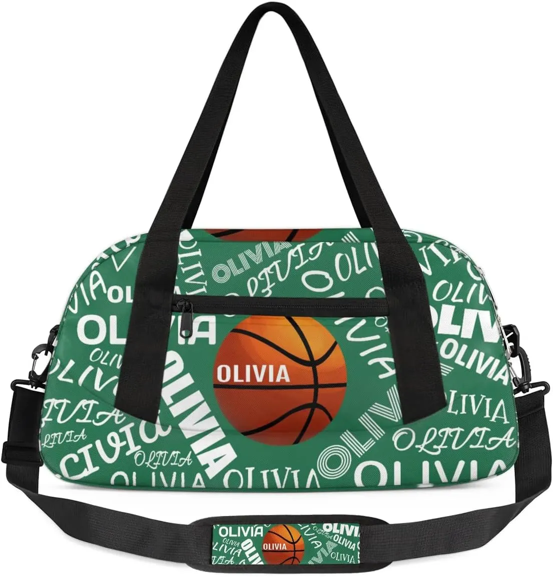 Basketball Custom Sport Gym Bag, Personalized Name Overnight Duffel Bag for Boys Girls Weekender Bags Carry On Training Bag, Dark Green