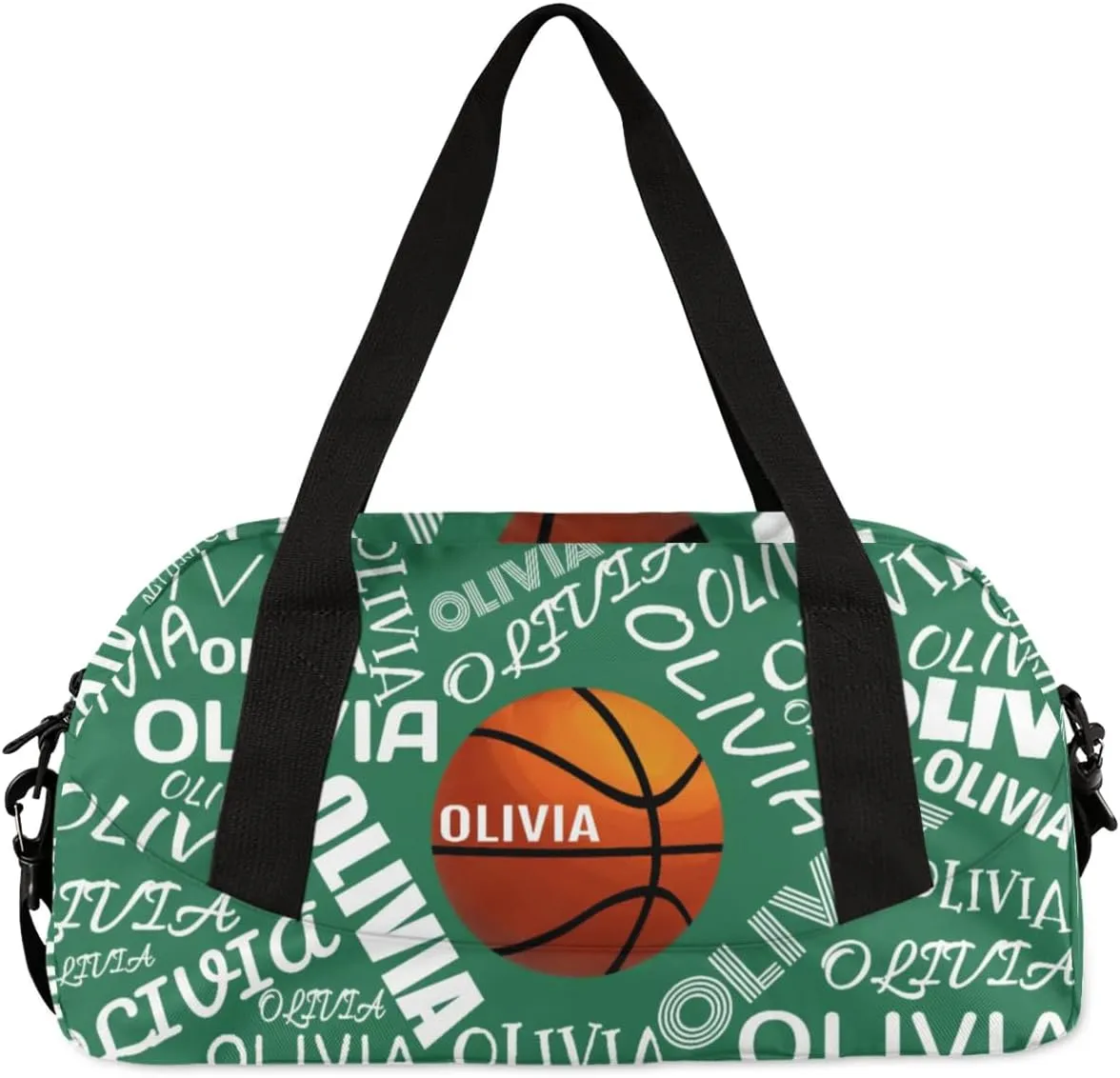Basketball Custom Sport Gym Bag, Personalized Name Overnight Duffel Bag for Boys Girls Weekender Bags Carry On Training Bag, Dark Green