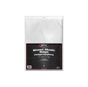 BCW Sheet Music Bags | Archival Quality, Acid-Free, Crystal Clear Polypropylene Bags with 1½ Inch Flap | Protect and Store Collectible Sheet Music and Songbooks | 9 3/8" x 12 1/4