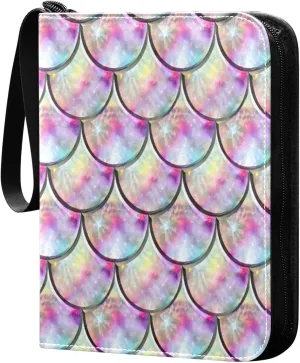 Beautiful Colorful Mermaid Scales Trading Card Binder with Sleeves PU Leather Holds 400 Cards,Double Sided Trading Card Folder with Zipper Collection Binder Album Book Case for Boys Girls