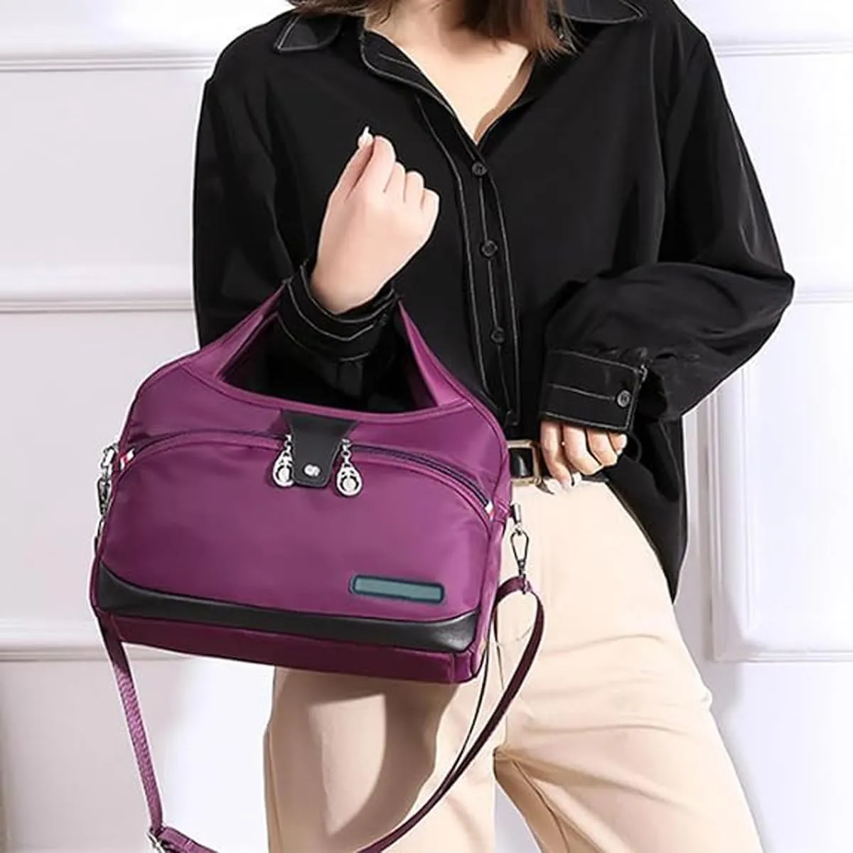 Beautifuldeer Anti Theft Handbag, Fashion Lightweight Messenger Bag, Waterproof Oxford Cloth Satchel, Zipper Multi-Layer