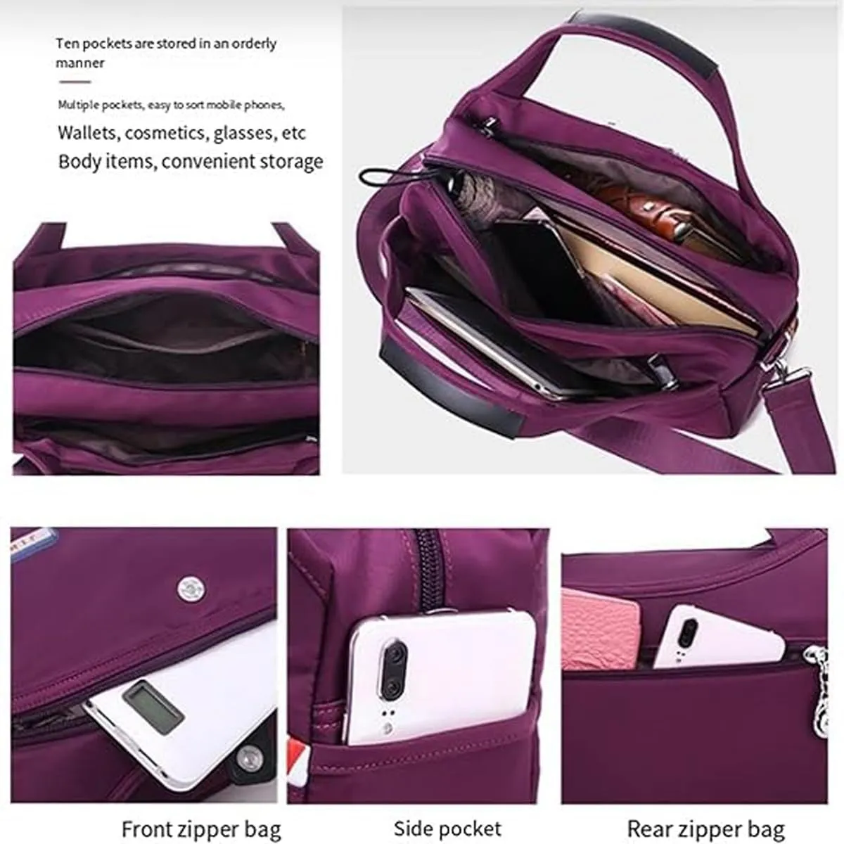 Beautifuldeer Anti Theft Handbag, Fashion Lightweight Messenger Bag, Waterproof Oxford Cloth Satchel, Zipper Multi-Layer