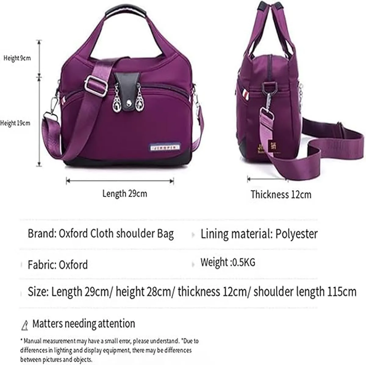 Beautifuldeer Anti Theft Handbag, Fashion Lightweight Messenger Bag, Waterproof Oxford Cloth Satchel, Zipper Multi-Layer