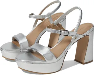 Bernardo® Ventura Heeled Sandals for Women – Leather Construction – Rubber Outsole – Ankle Buckle Closure Silver 7 M