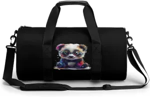 Big Eyes Cute Panda with Rainbow Colored Round Barrel Gym Sport Bag Small Travel Duffel Bags Reusable Tote for Men Women
