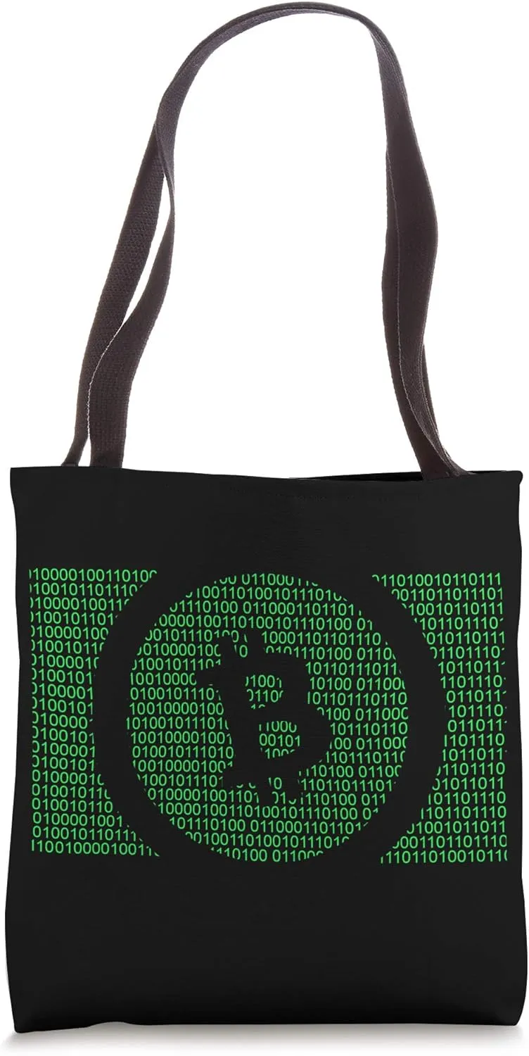 Bitcoin Number Code Illusion Cryptocurrency Satoshi Logo Tote Bag
