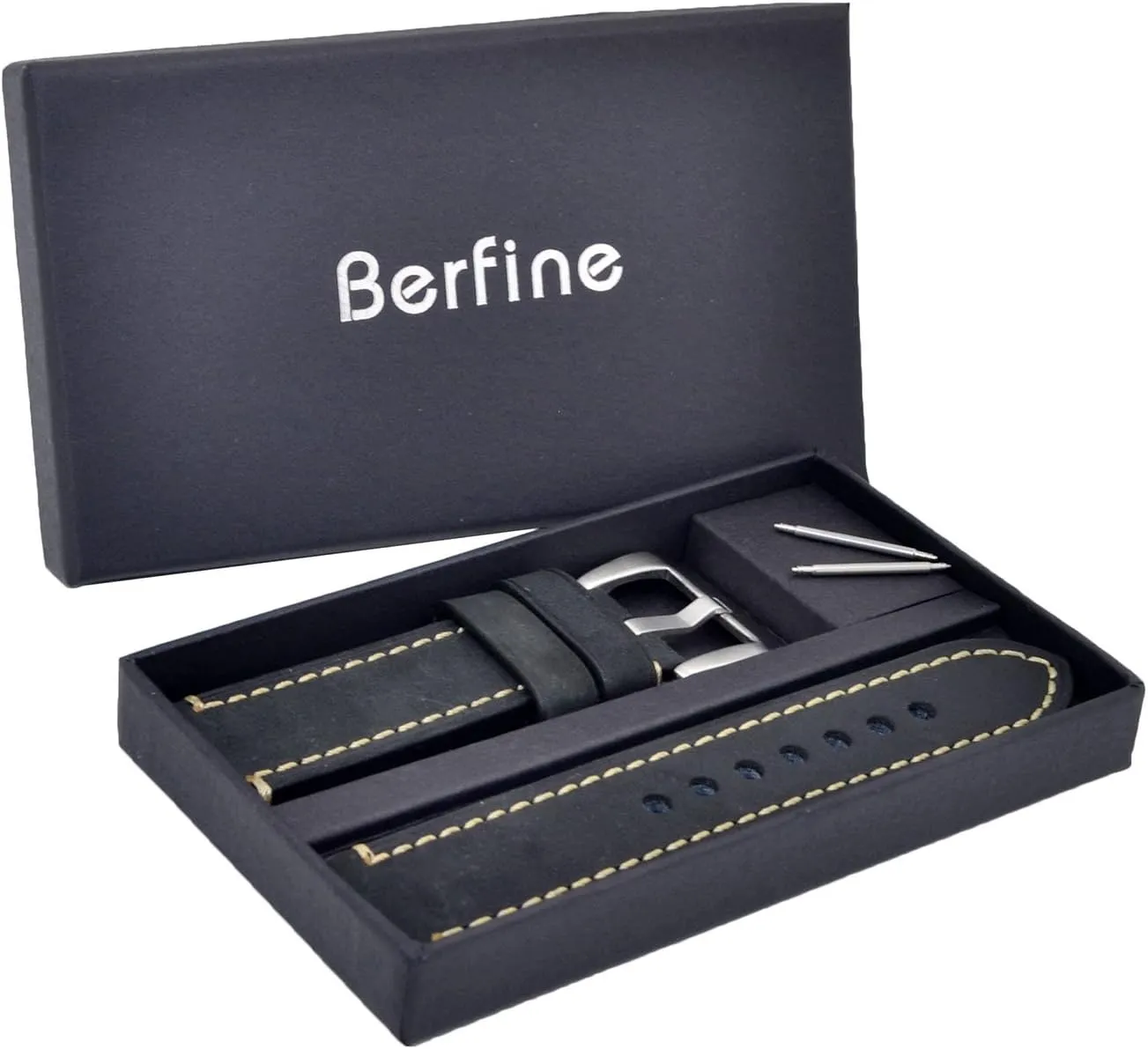 Black 24mm Genuine Leather Wristwatch Watch Band Oil Tan Vintage Watchband for Men with Stainless Buckle