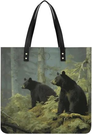 Black Bears Large Leather Handbags Women Fashion Handbag Multifunctional Travel Bag It Is A Great Gift for Mothers, Teachers, Friends, Bridesmaids