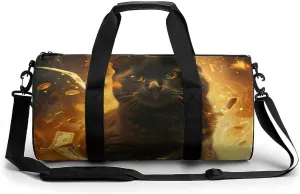 Black Cat Dollar Novelty Large Duffel Bag Lightweight Gym Bag Travel Tote Bags