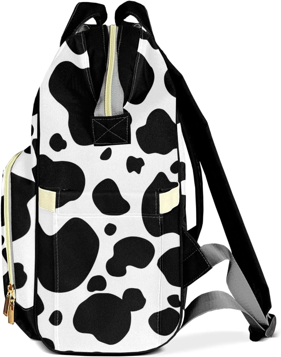 Black White Cow Print Diaper Bags Custom Name Backpack Personalized Baby Nappy Travel Tote Bag for Mom Gift