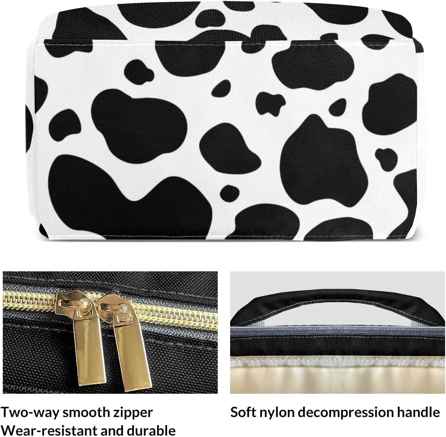 Black White Cow Print Diaper Bags Custom Name Backpack Personalized Baby Nappy Travel Tote Bag for Mom Gift