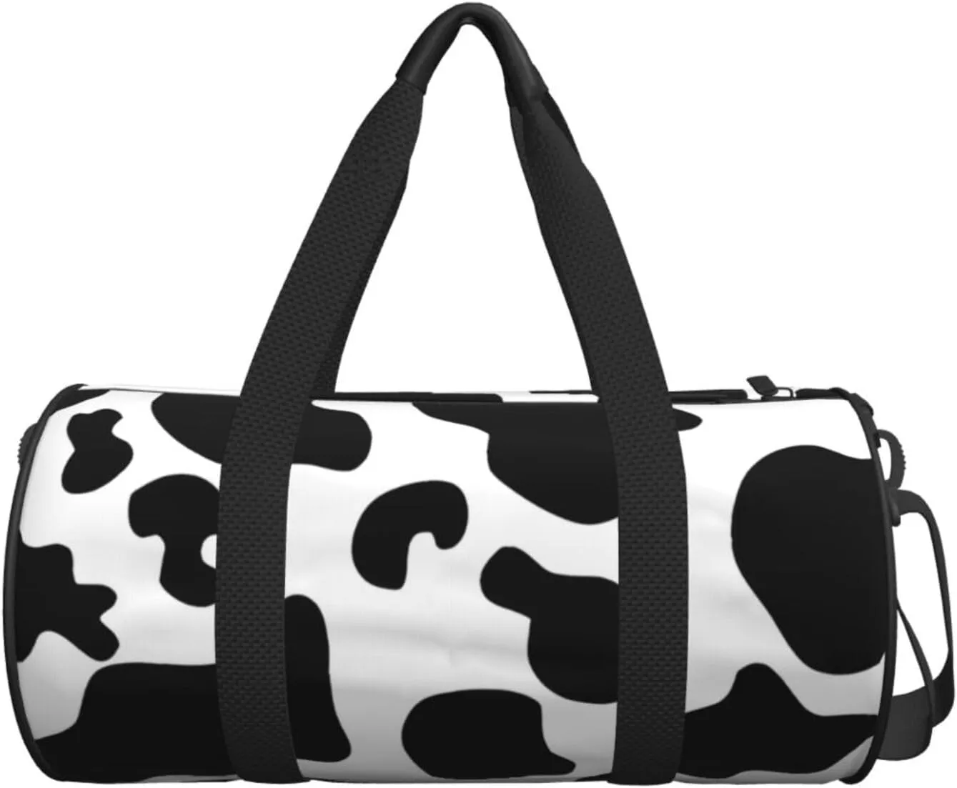 Black white cow spots Round Travel Duffel Bag Large Capacity Gym Sports Bags for Hiking Vacation Trips