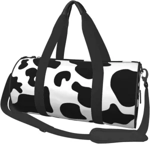Black white cow spots Round Travel Duffel Bag Large Capacity Gym Sports Bags for Hiking Vacation Trips