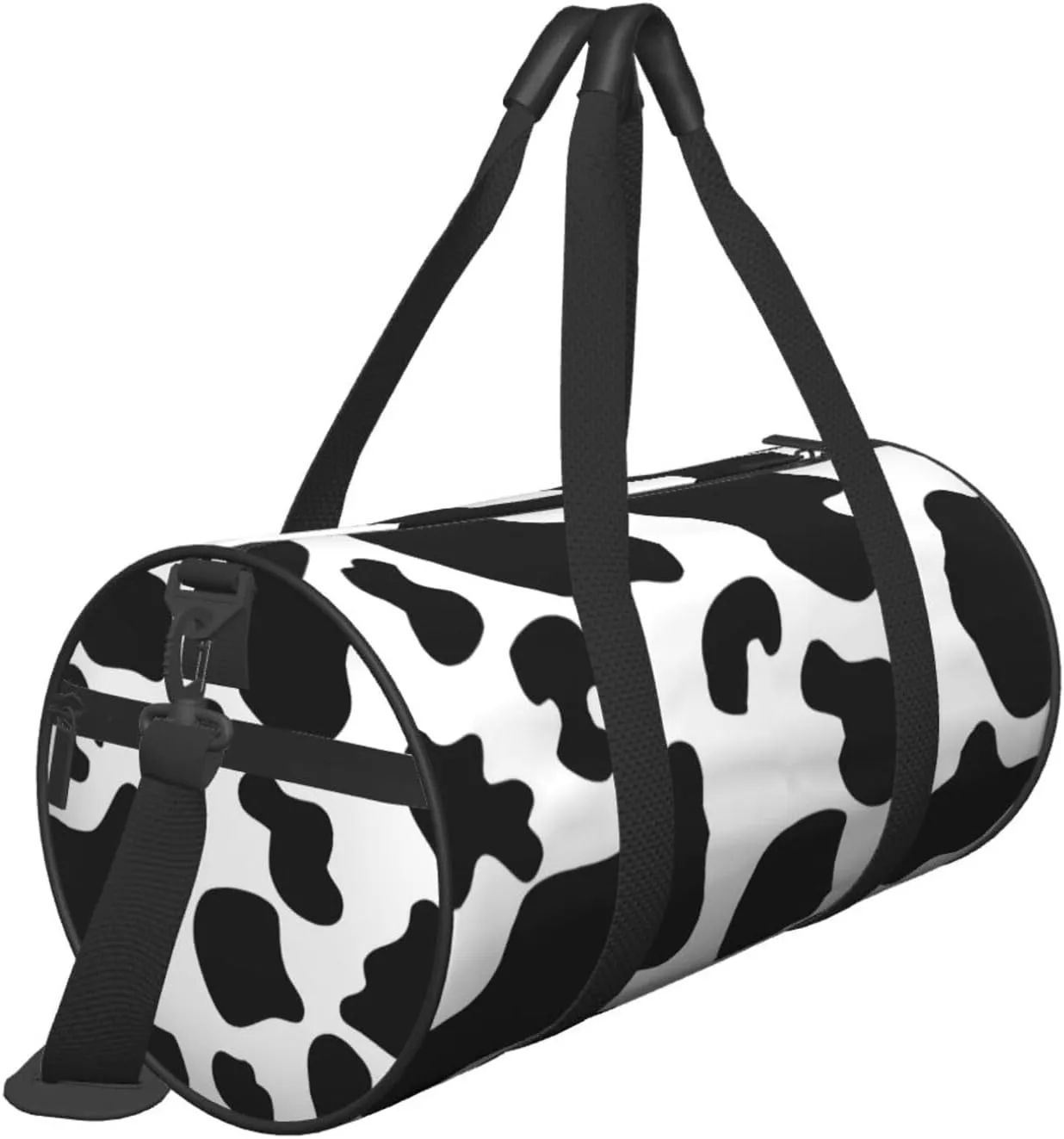 Black white cow spots Round Travel Duffel Bag Large Capacity Gym Sports Bags for Hiking Vacation Trips