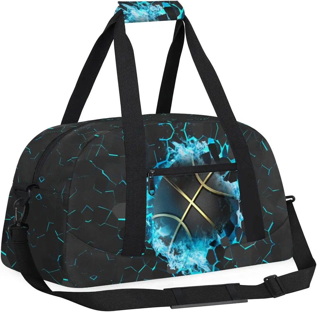 Blue Basketball Kids Duffel Bag for Boys, Sport Ball Sports Gym Bag Overnight Travel Weekender Bag Lightweight Carry On Sleepovers Bag for School Practice Gymnastics