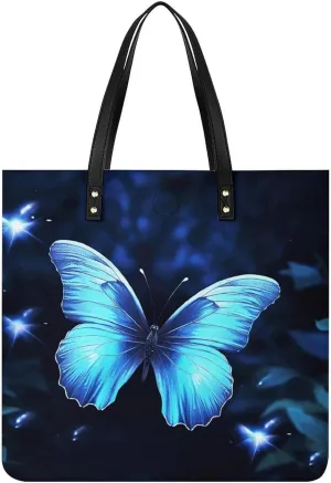 Blue Butterfly Large Leather Handbags Women Fashion Handbag Multifunctional Travel Bag It Is A Great Gift for Mothers, Teachers, Friends, Bridesmaids
