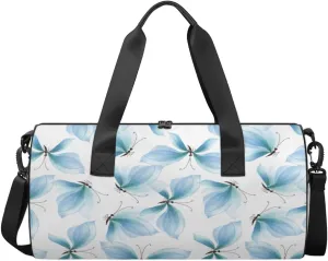 Blue Butterfly Sports Duffel Bag, Gym Tote Bag Waterproof Weekender Travel Bag for Overnight Travel Luggage Workout Women Men