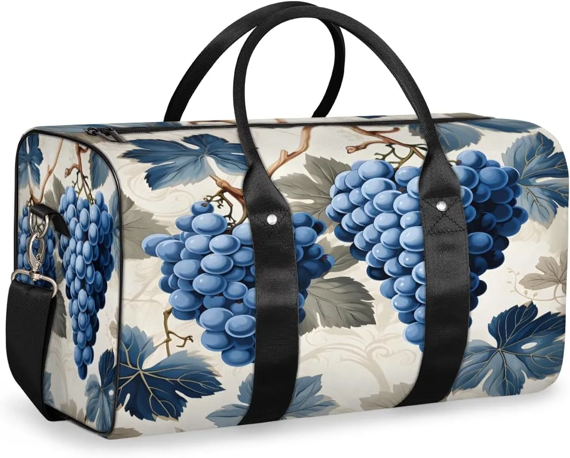 Blue Grapes Travel Duffle Bag, Sports Gym Bags for Women Men, Carry On Weekender Overnight Bag, Fruit Workout Hospital Airplane Trips Bag