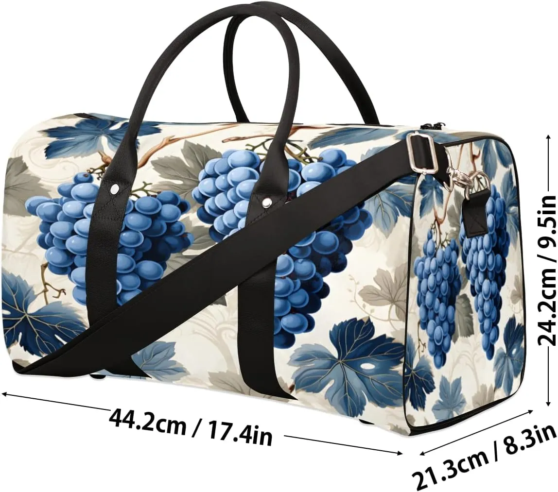 Blue Grapes Travel Duffle Bag, Sports Gym Bags for Women Men, Carry On Weekender Overnight Bag, Fruit Workout Hospital Airplane Trips Bag