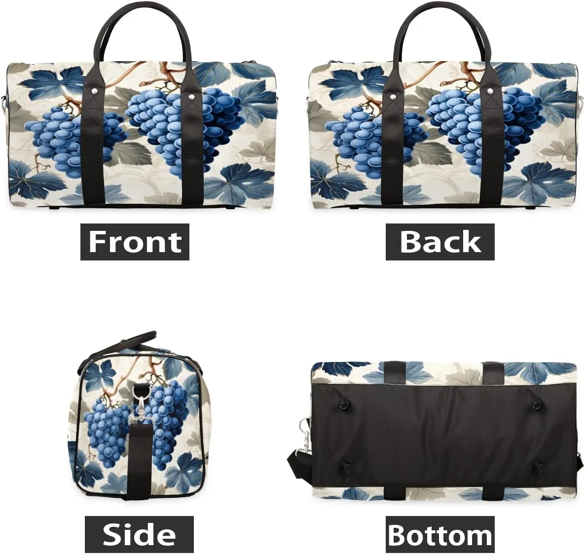 Blue Grapes Travel Duffle Bag, Sports Gym Bags for Women Men, Carry On Weekender Overnight Bag, Fruit Workout Hospital Airplane Trips Bag