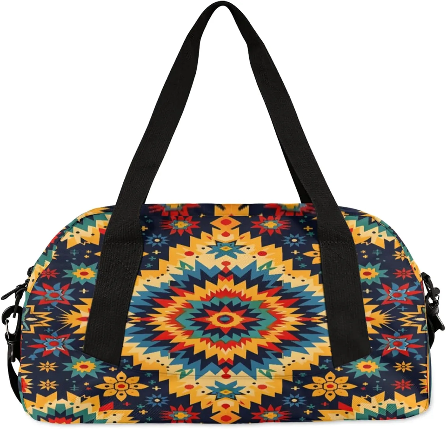 Boho Geo Ethnic Style Flower Pattern Kids Duffel Bag Lightweight Waterproof Sports Gym Bag with Front Zipper Pocket Foldable Weekender Overnight Bag for School Practice Gymnastic Ballet