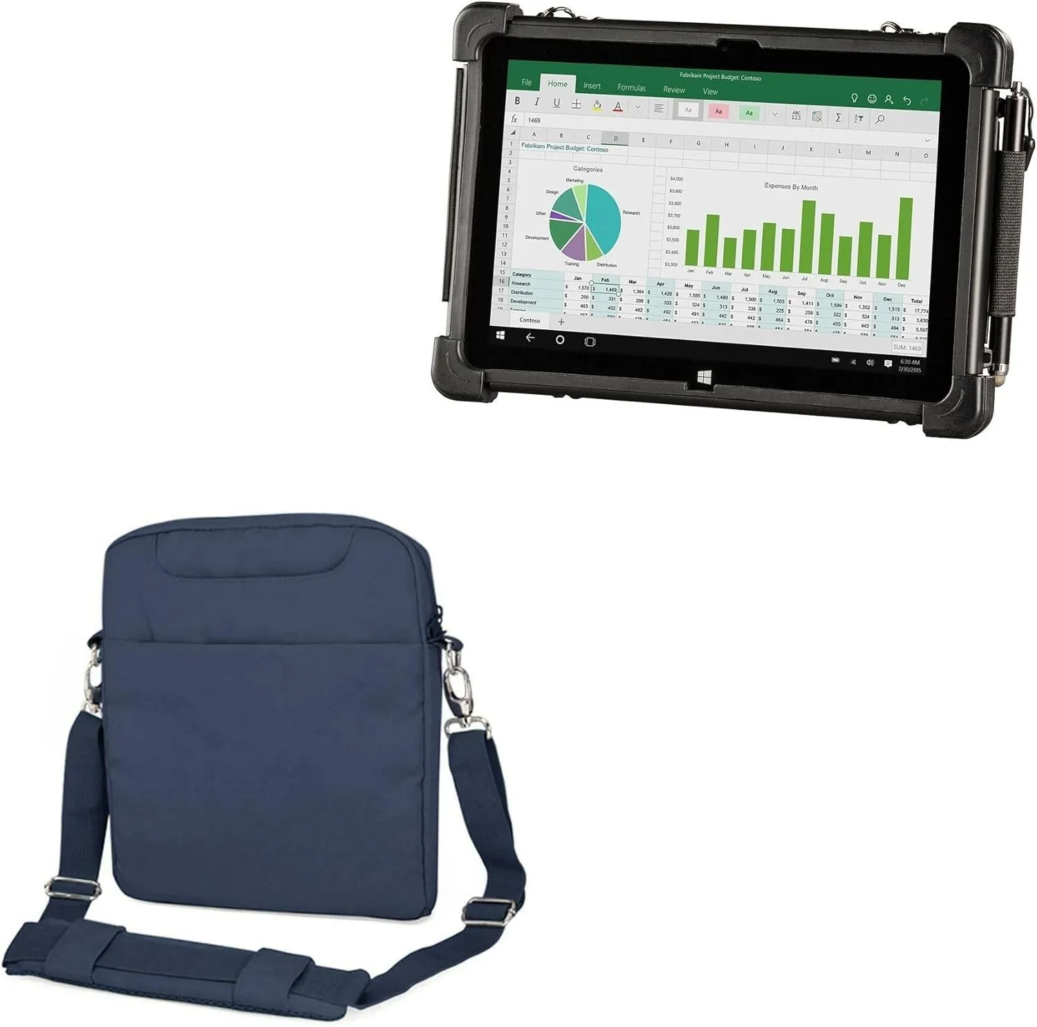 BoxWave Case Compatible with MobileDemand xTablet Flex 10 - Encompass Urban Bag, Over Shoulder Messenger Straps Handle Bag Pockets - Navy