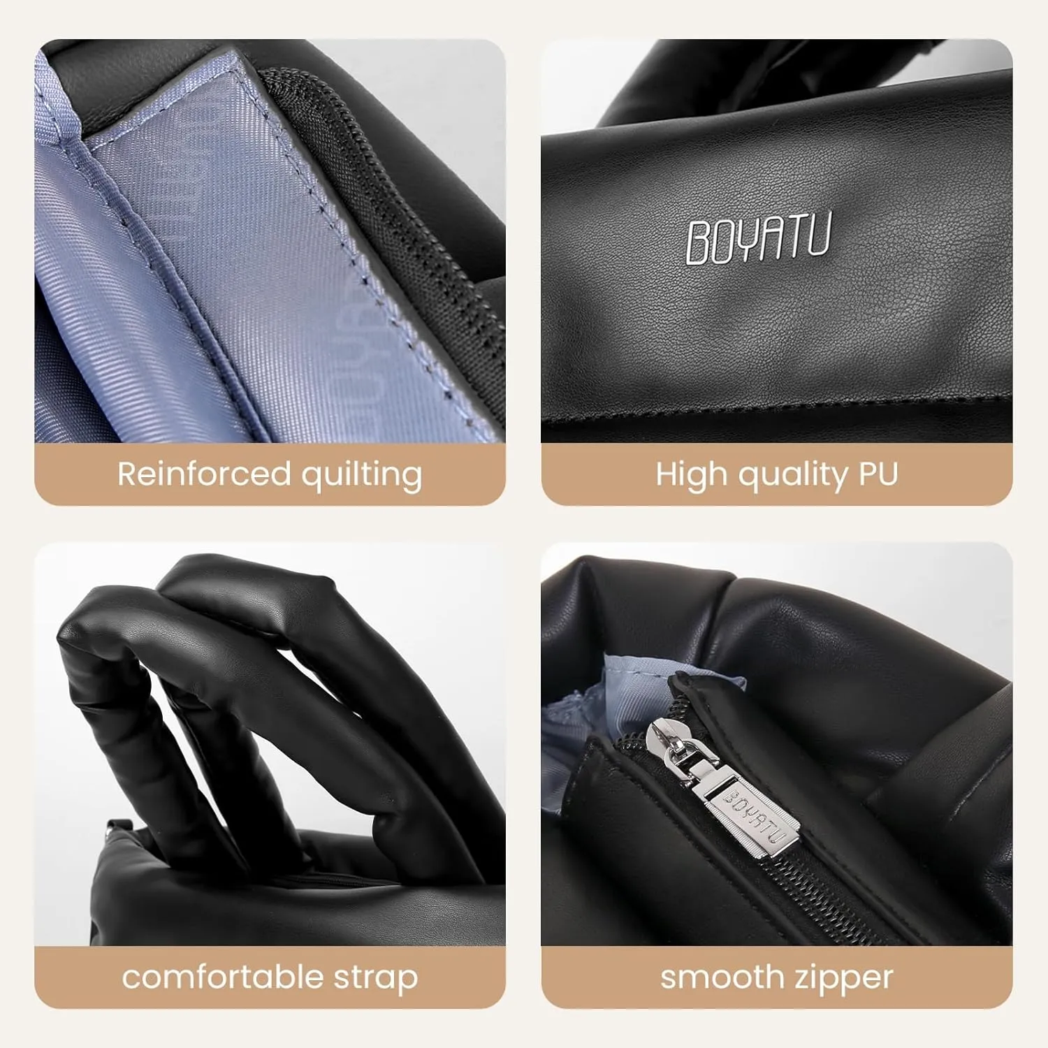 BOYATU Puffer Tote Bag for Women: Quilted Puffy Tote Purse with Zipper - Vegan Leather Satchel Bag for School Work Travel Gym