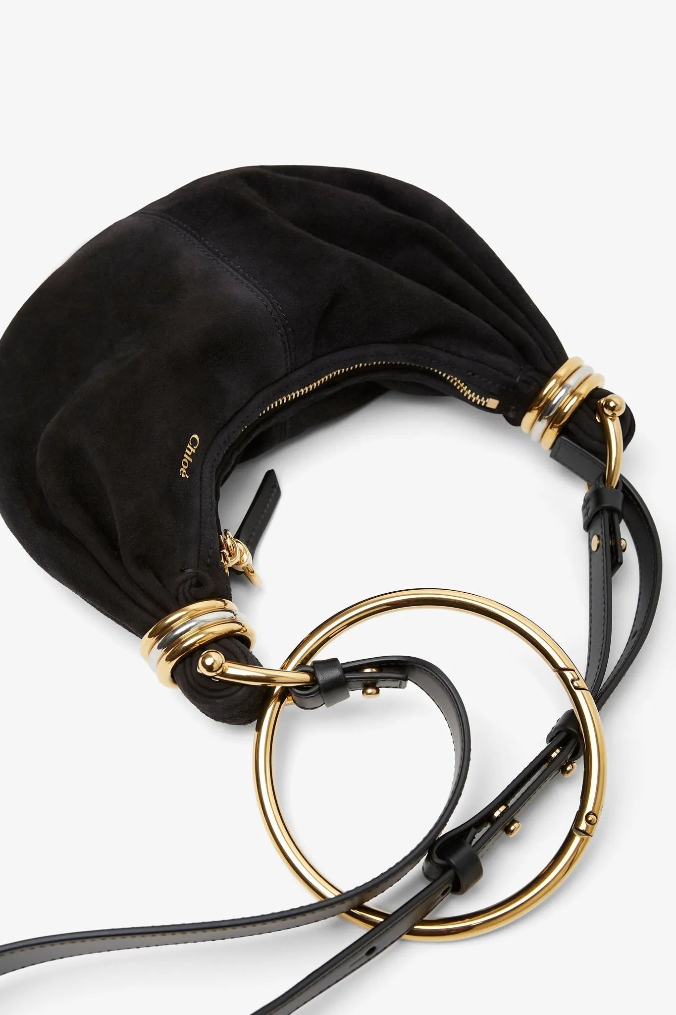 Bracelet black mini suede hobo bag