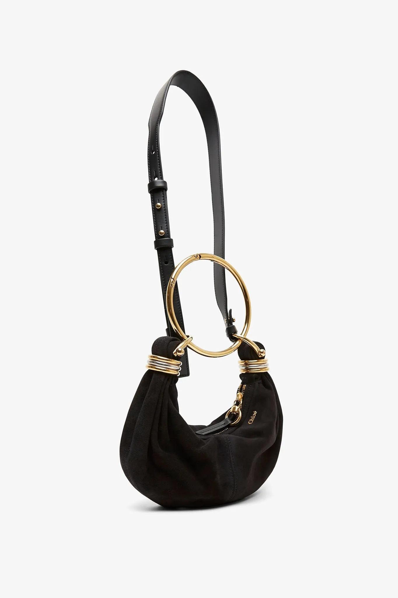 Bracelet black mini suede hobo bag