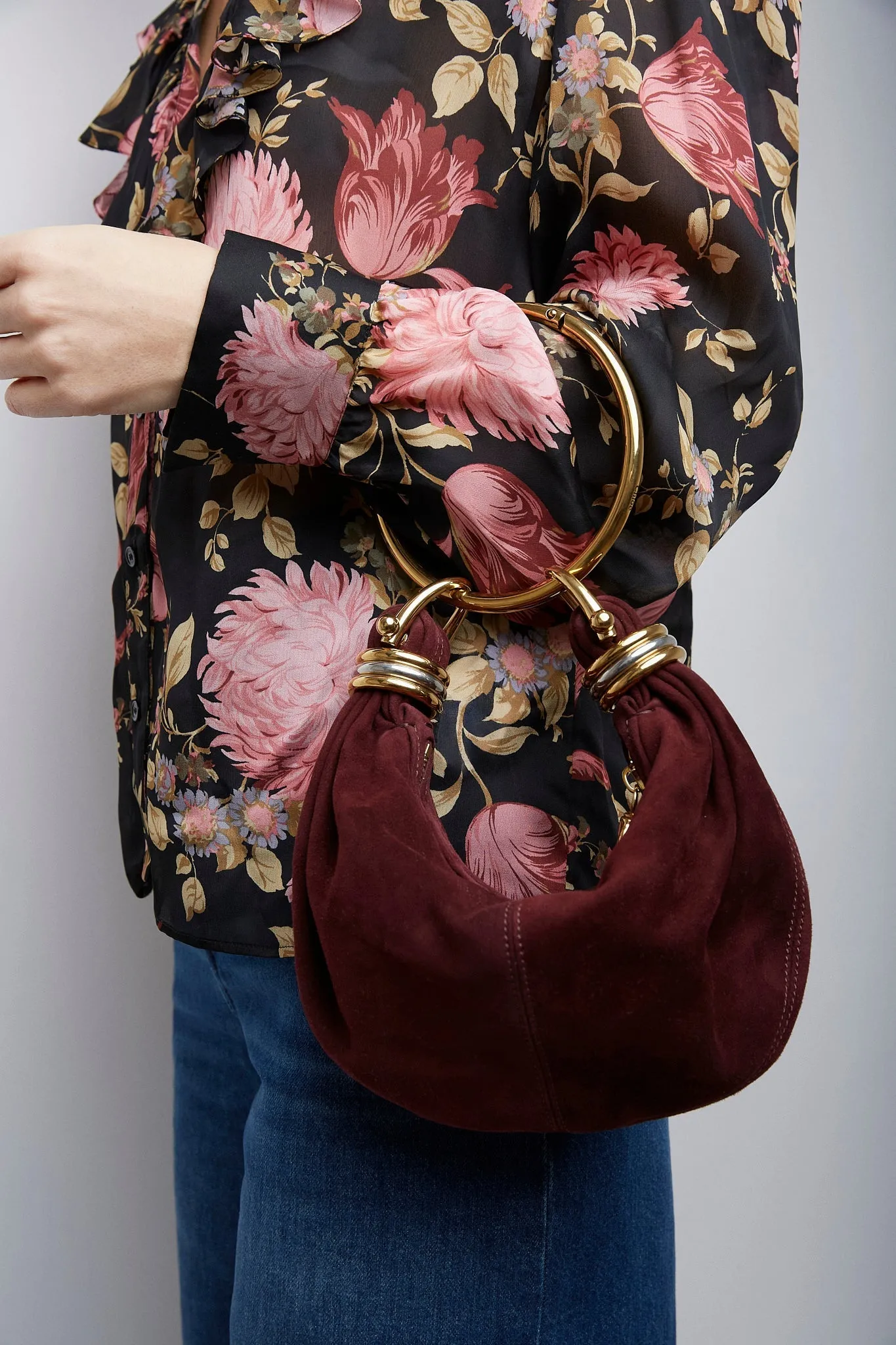 Bracelet burgundy mini suede hobo bag