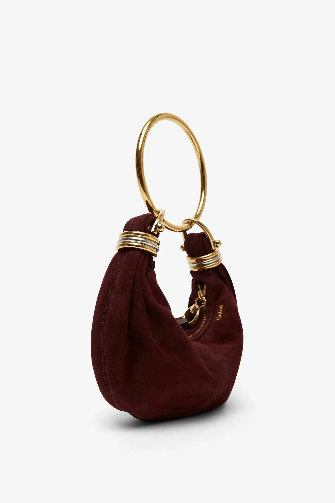 Bracelet burgundy mini suede hobo bag