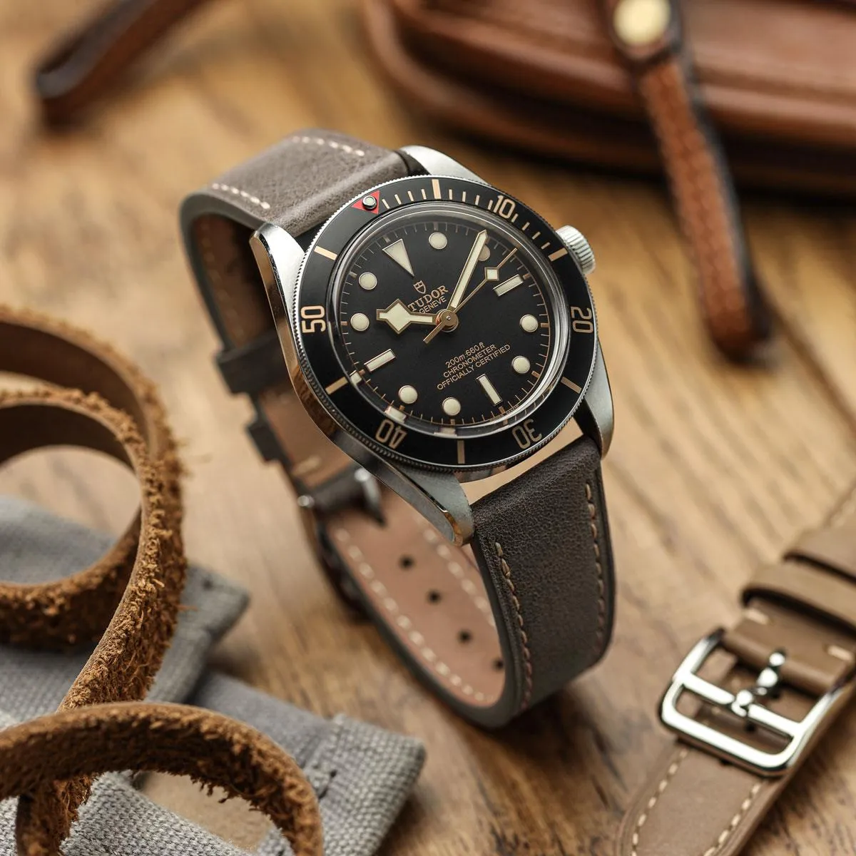 Brixham Special Buckle Vintage Leather Watch Strap - Dark Grey