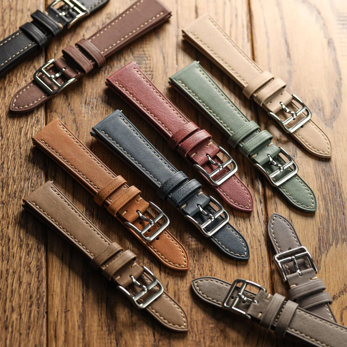Brixham Special Buckle Vintage Leather Watch Strap - Dark Grey