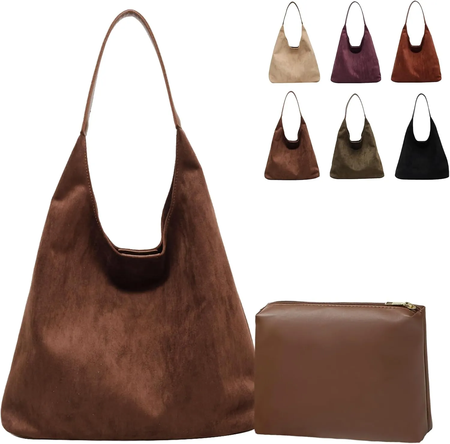 Brown Suede Bags for Women 2025 Suede Tote Bag Retro Suede Slouchy Bag Brown Suede Women's Shoulder Bag