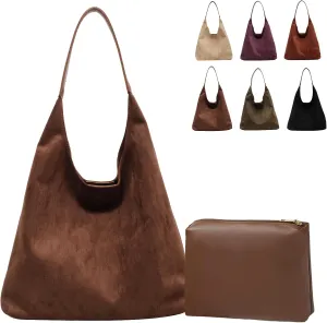 Brown Suede Bags for Women 2025 Suede Tote Bag Retro Suede Slouchy Bag Brown Suede Women's Shoulder Bag