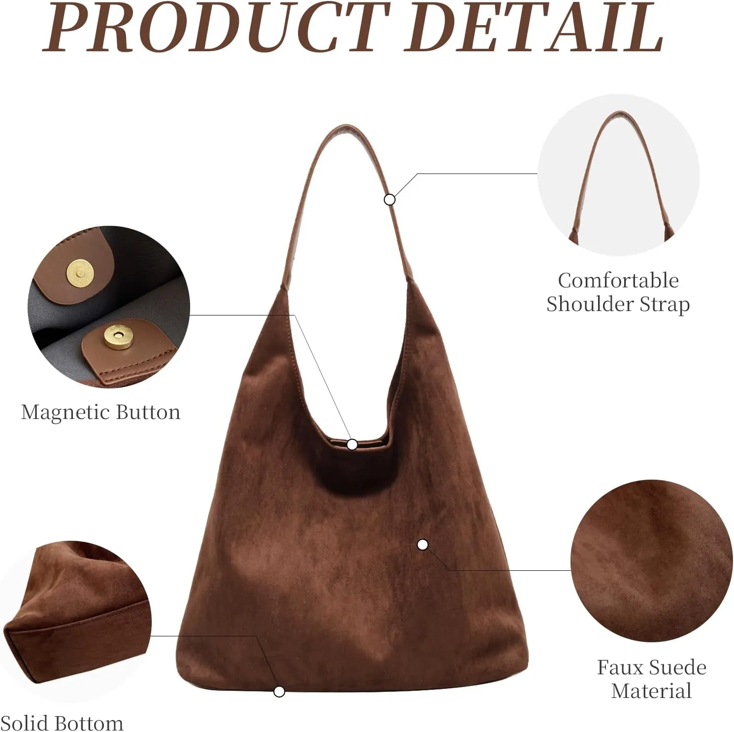 Brown Suede Bags for Women 2025 Suede Tote Bag Retro Suede Slouchy Bag Brown Suede Women's Shoulder Bag