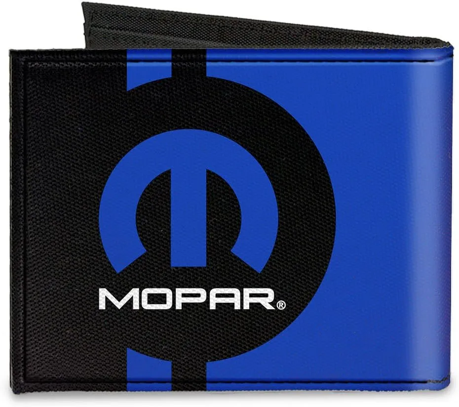 Buckle-Down Canvas Bi-fold Wallet-Mopar Logo/stripe2 Black/Blue