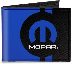 Buckle-Down Canvas Bi-fold Wallet-Mopar Logo/stripe2 Black/Blue